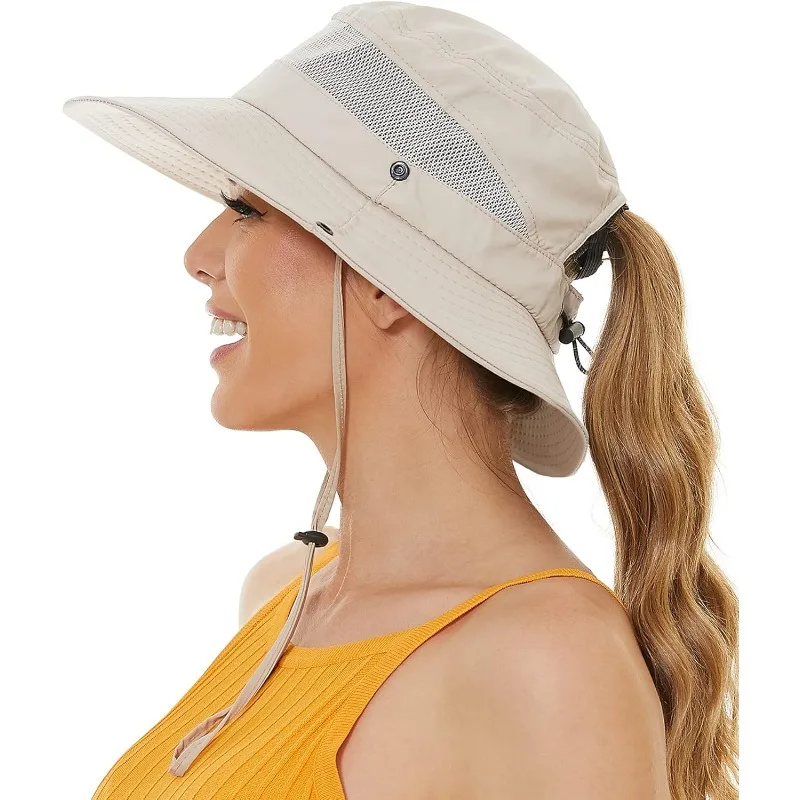 Beach Hats for Women with Ponytail Hole,Sun Protection UV UPF50+ Waterproof Fishing Safari Hiking Hat