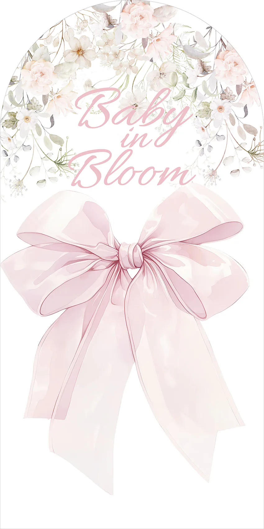Mehofond Custom Baby in Bloom Bogen Hintergrund Abdeckung Schleifen Blumen Mädchen Geburtstag Chiara Hintergrund Baby Shower Party 2-seitiges Dekor
