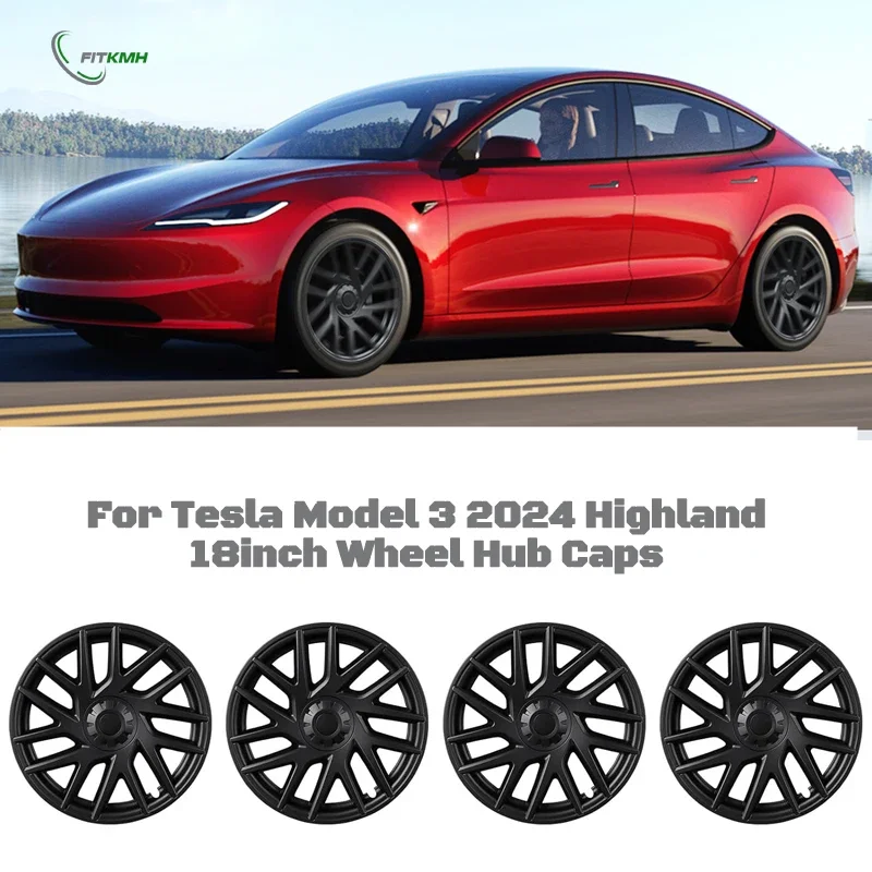 FITKMH Wheel Hub Covers for Tesla 2024 Model 3 Highland, new Thunder style 18\'\', full rim performance replacement accessories