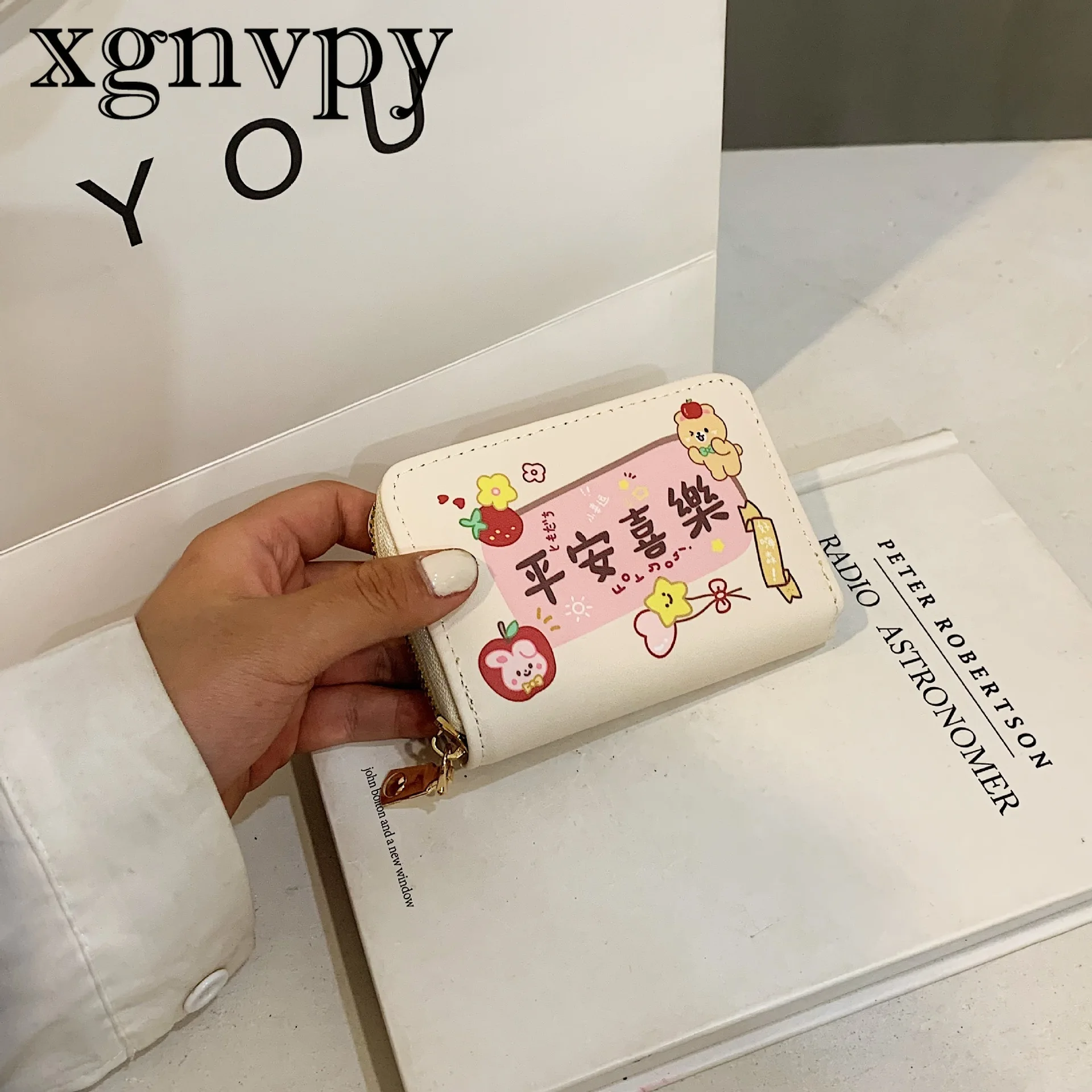 Xgnvpy-Porte-cartes avec fermeture éclair pour femme, porte-monnaie portable, porte-clé de grande capacité, petit porte-cartes, dessin animé étudiant, fille mignonne, nouveau