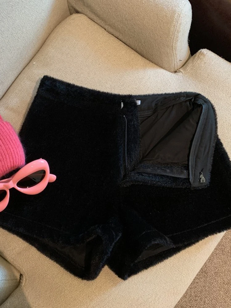 شيك فو الفراء الحلو قصيرة المرأة مثير ضئيلة عالية الخصر البسيطة السراويل موضة الكورية خريف شتاء دافئ الإناث الصلبة أنيقة السراويل جديد #5