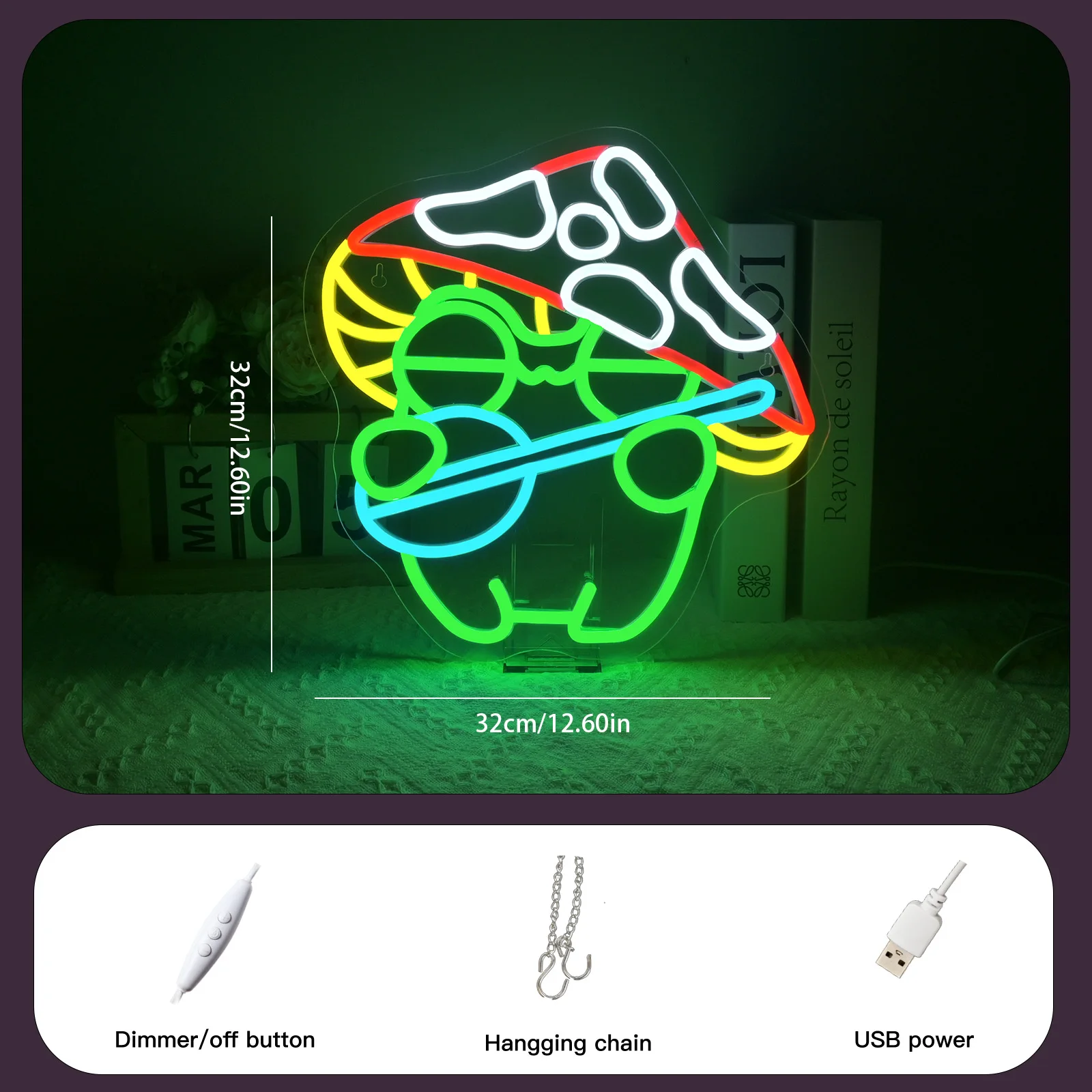 Mushroom Frog Neon Sign Custom Dimmable LED Cute Neon Light 5/12V USB Powered Bedroom Perfect Gifts For Birthday Christmas