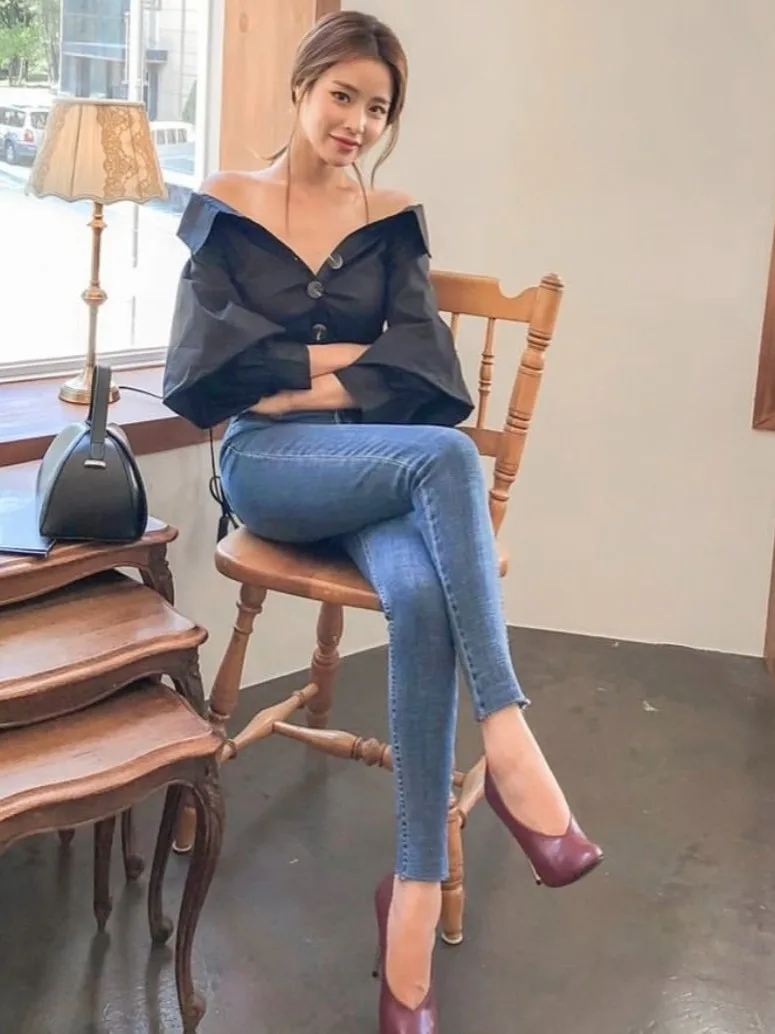 

Ele Long Sve Bell Bot irt Versatile Basic Color Pure Sle Women's Premium Quali Faionable Весенняя коллекция