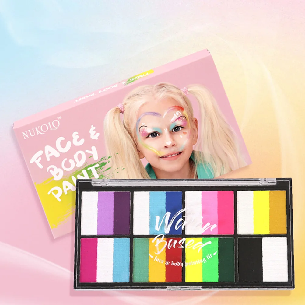 1Set Wateroplosbaar Regenboogpalet Kinderen Gezichtsverf Gezichtsmake-up Body Paint Halloween Stage uitvoeren Gezichtspigmenten Set