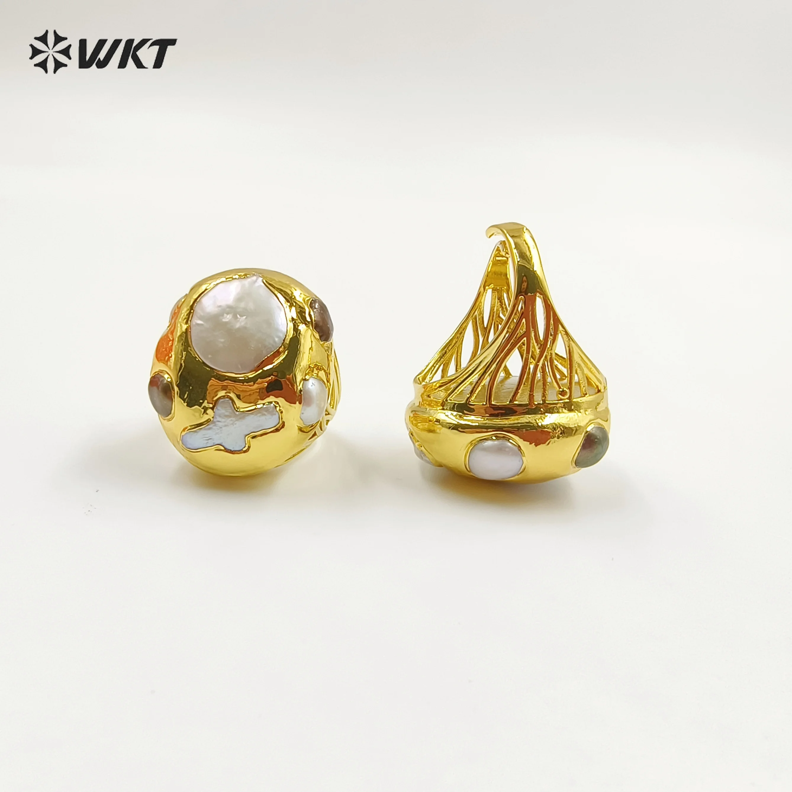 WT-MPR073 Wholesale Fashion 18K Real Gold Plated Resist Tarnishable Natural Freshwater Pearl Ring For Friend Gift