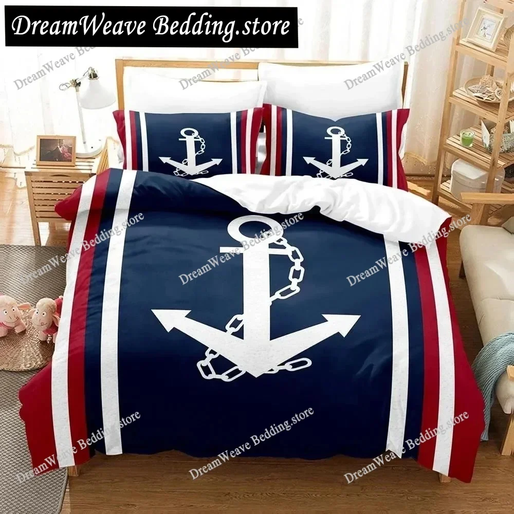 

Anchor Duvet Cover Set,Nautical Classic Colors and Anchors Simplistic Design Sailor Ship Polyester Fashion Bedding Set