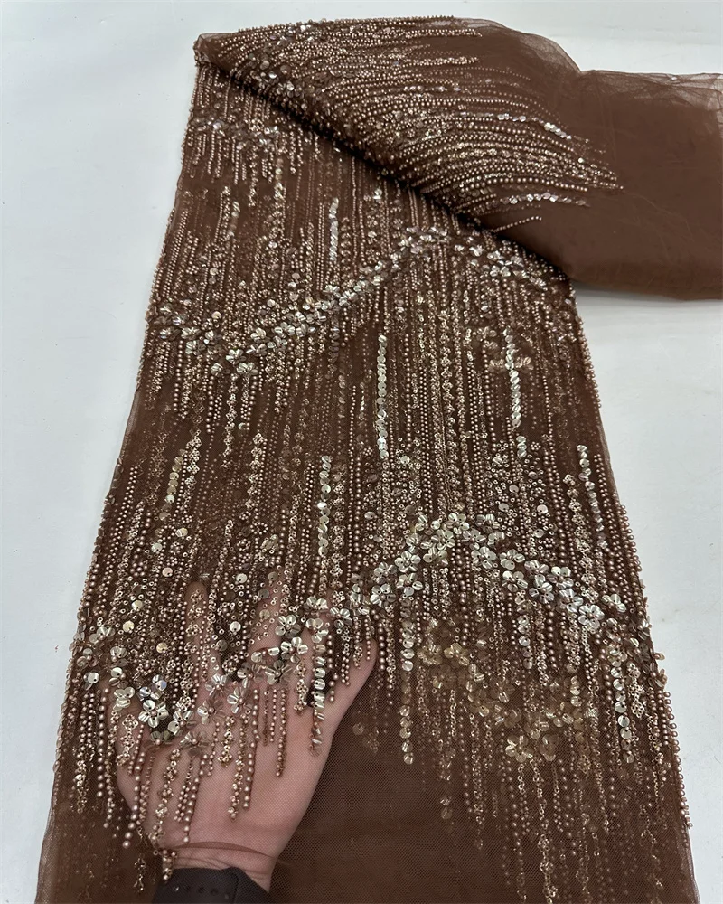 Tecido de renda francês luxuoso de alta qualidade 2025 mais recente tecido de renda de lantejoulas africanas para costura de vestido de casamento