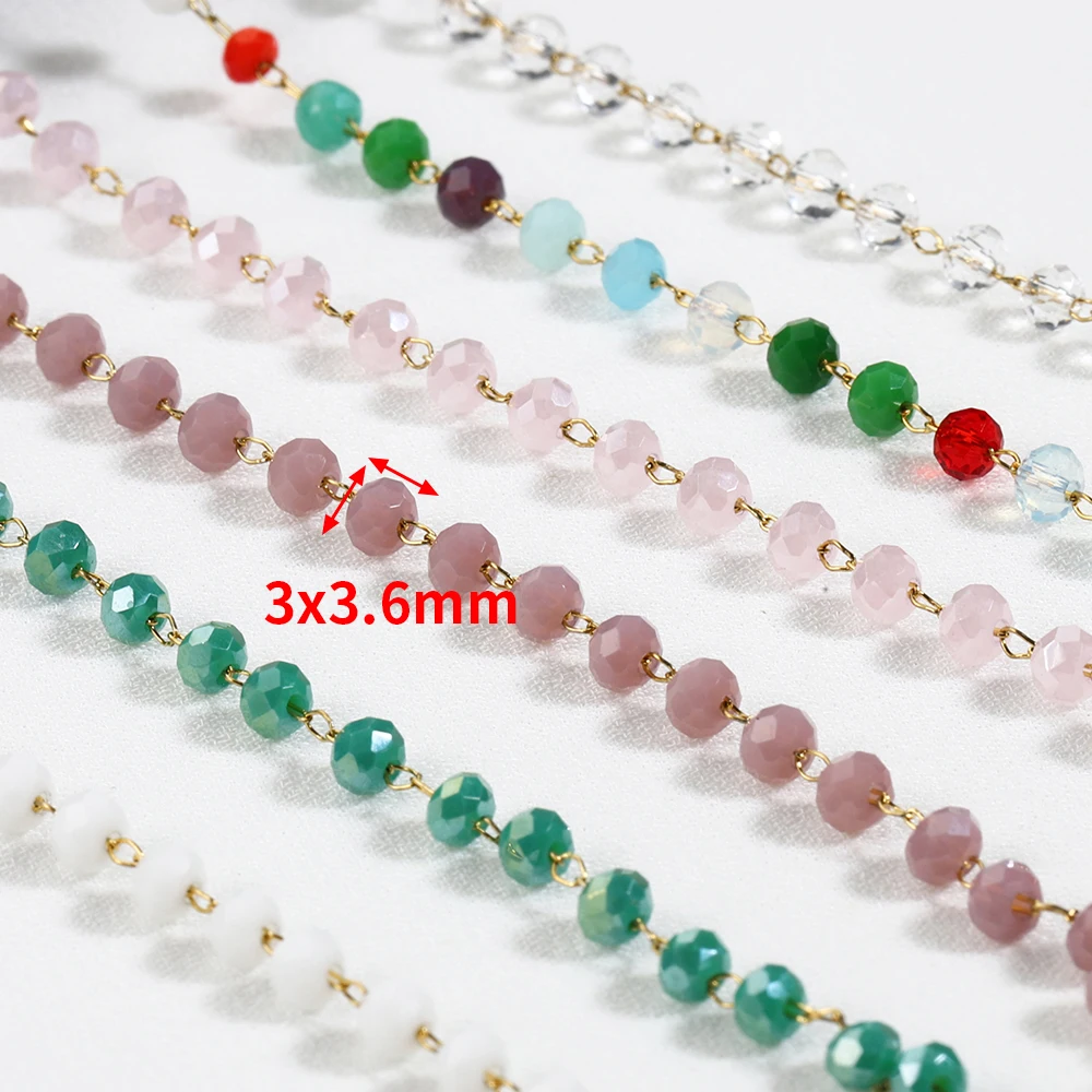 1meter Stainless Steel Multiple Colors Beads Crystal Stone Chain for Jewelry Making DIY