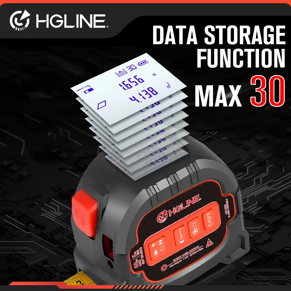 HGLINE 4 In1 60M Laser Tape Measure 5M Tape Measure Ruler LCD Power Display Electronic Ruler Laser Rangefinder Measure PowerTool