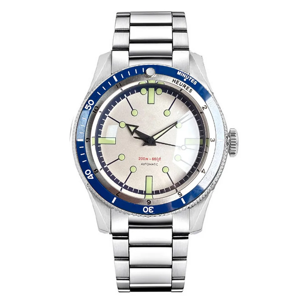 Tandorio Japan NH35A PT5000 Mechanical Mens Watch 20BAR Waterproof Sapphire Luminous Red Black Dial Stainless Steel Bracelet image 3