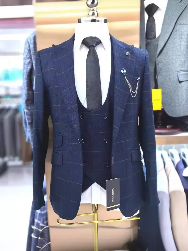 

Man Suit Boutique Cross-border Foreign Trade Men Color Matching Wedding Casual Host Suit 3 Sets Wedding Suits for Men