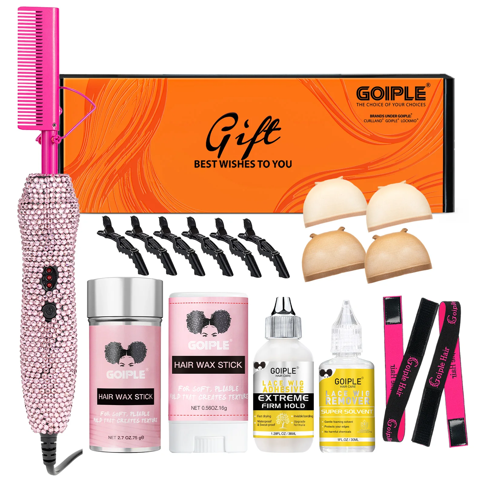 2-in-1 Electric Straightening and Curling CombSuitable for All Hair Types Create Perfect Hairstyles with Wig Installation Kit