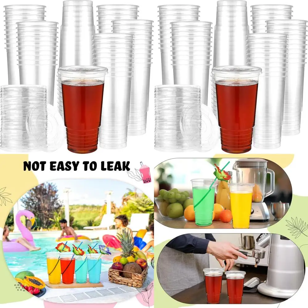 

150 шт. прозрачных пластиковых стаканов объемом 32 унции с крышками для десертов, мороженого, напитков