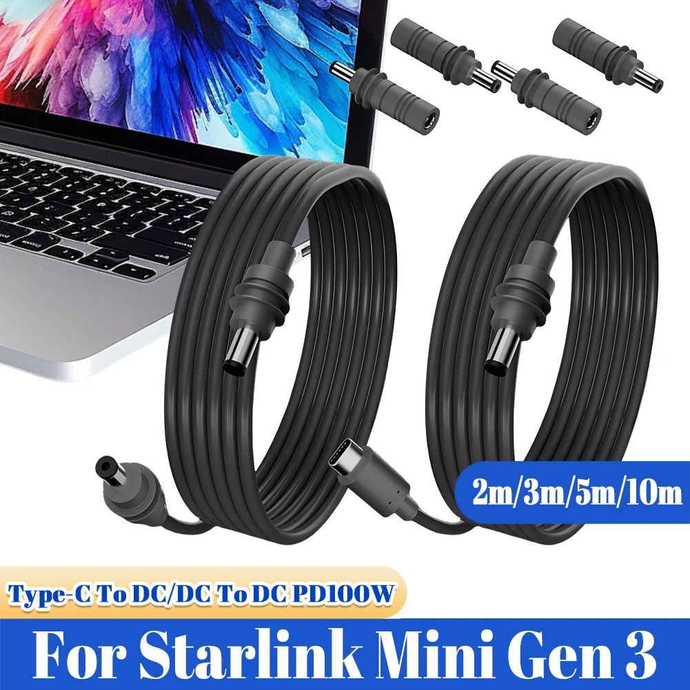 For Starlink Mini Gen 3 Power Cable Line Adapter Converter Outerdoor Waterproof USB C To DC Power Adapter 100W Charging Cord