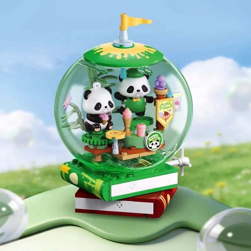 

Panda Crystal Ball Building Blocks Street Scene Small Particle Children's Assembly Toy Cute Desktop Model Ornament Birthday Gift