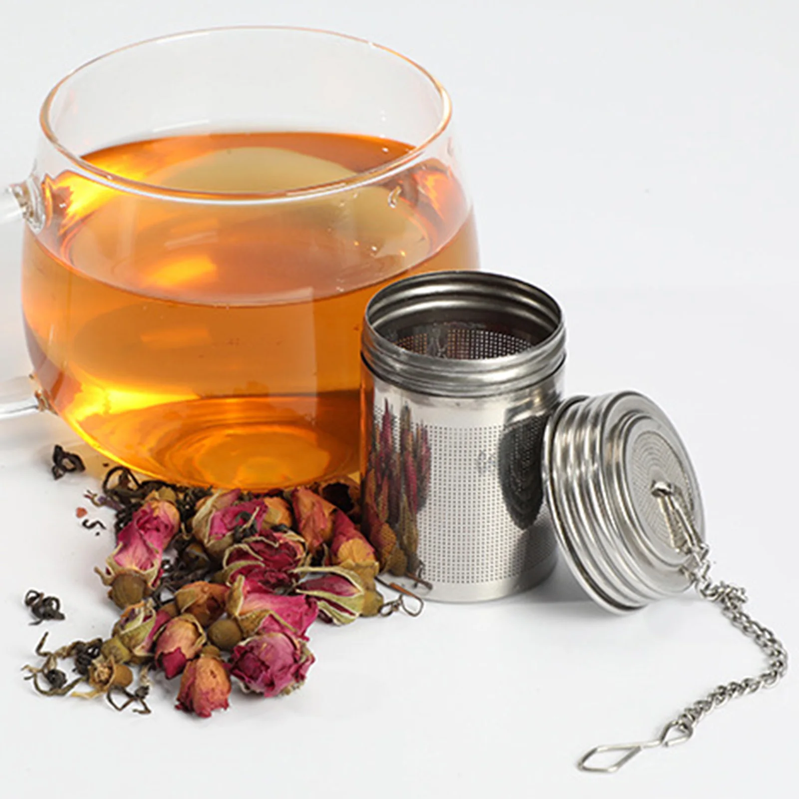 Simple Cylindrical Tea Strainer Extended Chain Hook Modern Design Suitable for Loose Leaf Tea