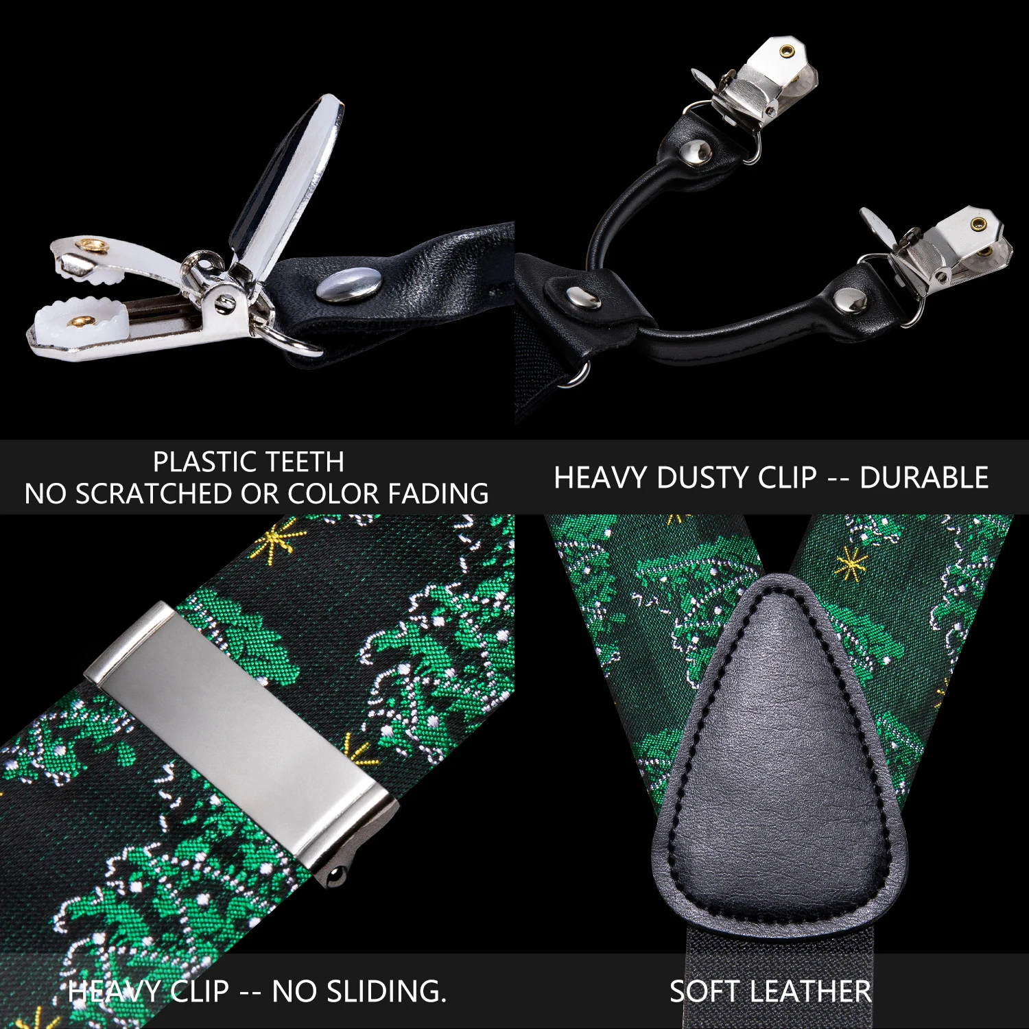 Fashion Green Christmas Silk Suspenders And Bowtie Handkerchief Cufflinks Sets Fashion Adjustable Gifts Party Barry.Wang 2060