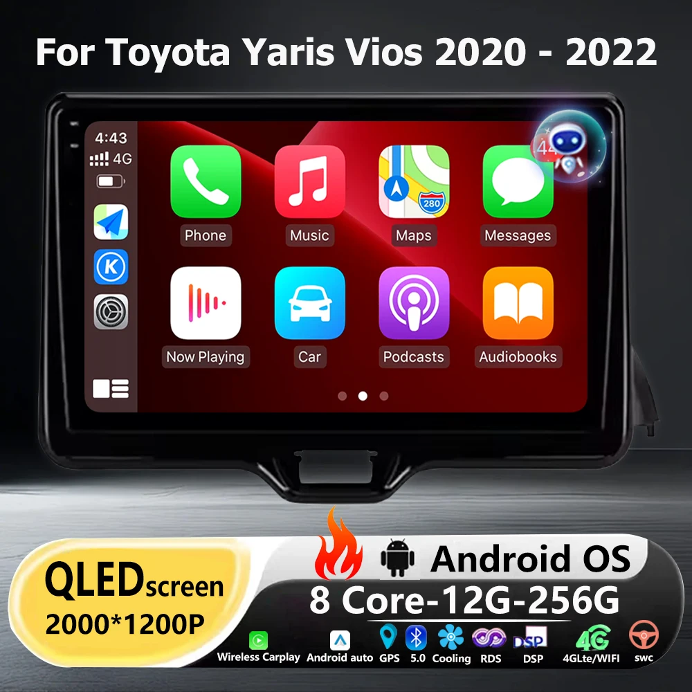 

360 Camera Car Radio Multimedia Video Player GPS Navigation For Toyota Yaris Vios 2020-2022 Android 16 Auto Carplay 4G Bluetooth