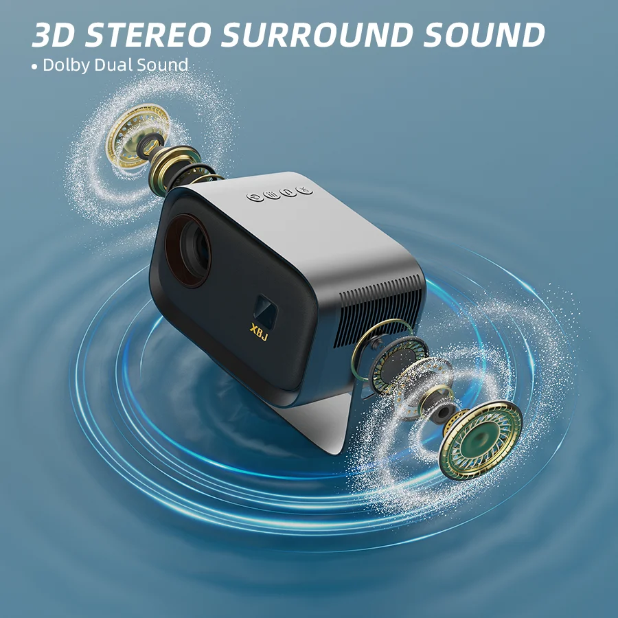 145 °   Mini proyector con soporte ajustable, con WiFi y Bluetooth, calidad 4K, enfoque eléctrico, corrección keystone, cine en casa