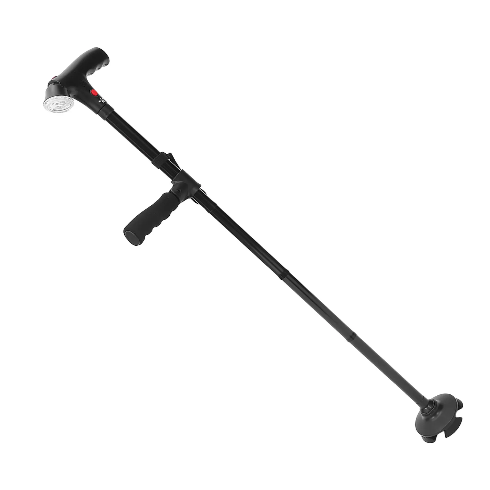 Telescopic Folding LED Cane Adjustable Height 5-Level Alarm Button 4-Foot Base Anti-Skid Walking Stick for Elder