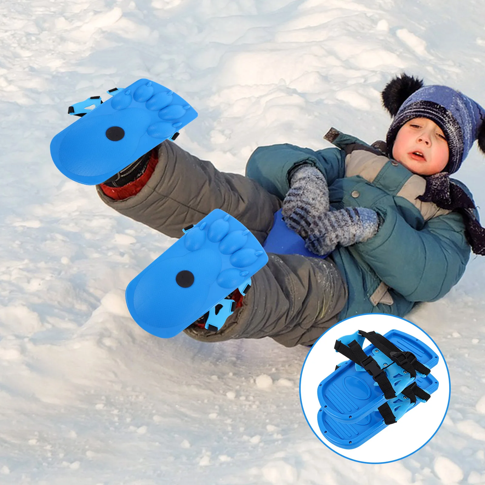 

2Pcs Kids Animal Foot Print Snow Shoes Adjustable Straps Durable Material Outdoor Winter Exploration Toddler Snowshoes