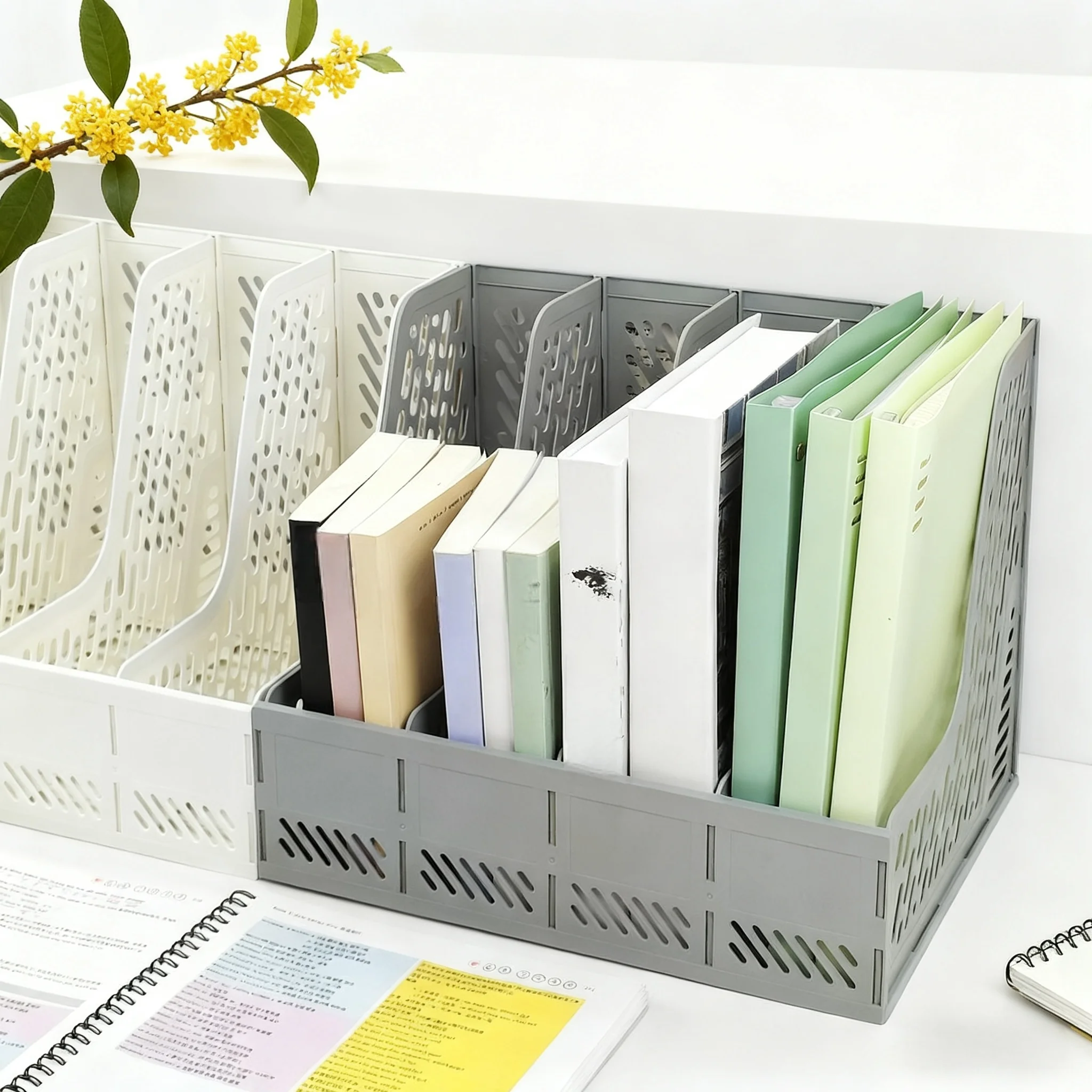 

Настольная книжная полка формата А4 с четырьмя колонками, стеллаж для файлов, стеллаж для хранения документов, настольный органайзер для файлов