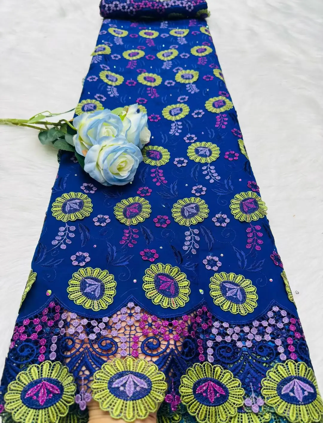 

3D Cotton Swiss Luxury Lace 2025 High Quality Fabric Nigerian French Lace Fabric With Rhinestone For Elegant Dresses 5Yards M9-1