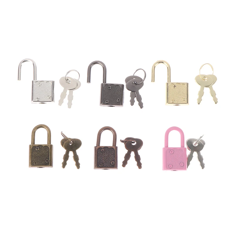 1Set Diary Book Suitcase Rectangle Padlocks Mini Luggage Hardware Locks With Key Lock For Travel Wedding Jewelry Box