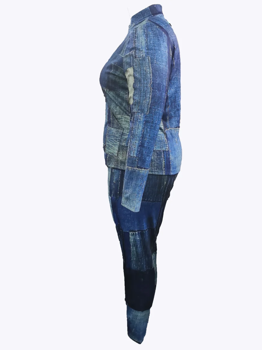 LW Plus Size Imitaton Denim Pocket Design Regular Fit Pants Set 2023. Kobiety Jesień Zima Gradient Print Dwuczęściowe Dopasowane Zestawy