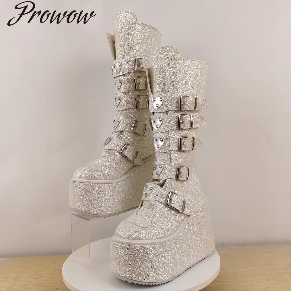 

Сапоги до колена на высоком каблуке и платформе с пряжкой на ремне, женская обувь Zapatos Mujer