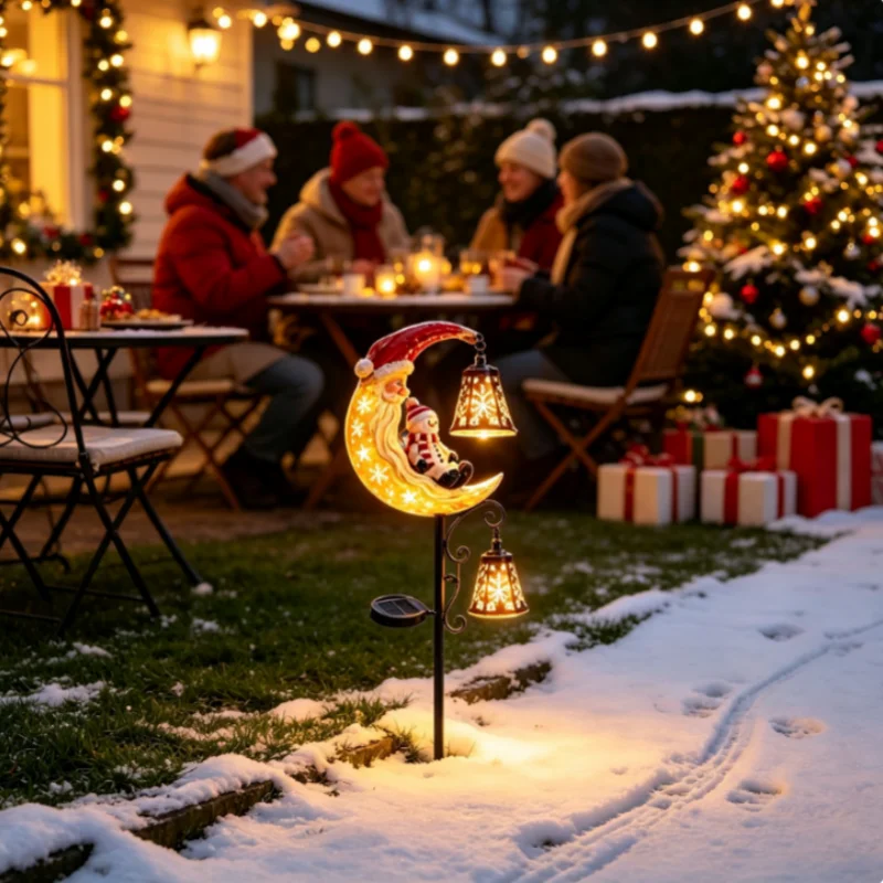 Solar Snowman Christmas Garden Stake Light Outdoor Warm LED Festive Holiday Yard Lawn Iron Metal Decor Xmas Lamp - view 5