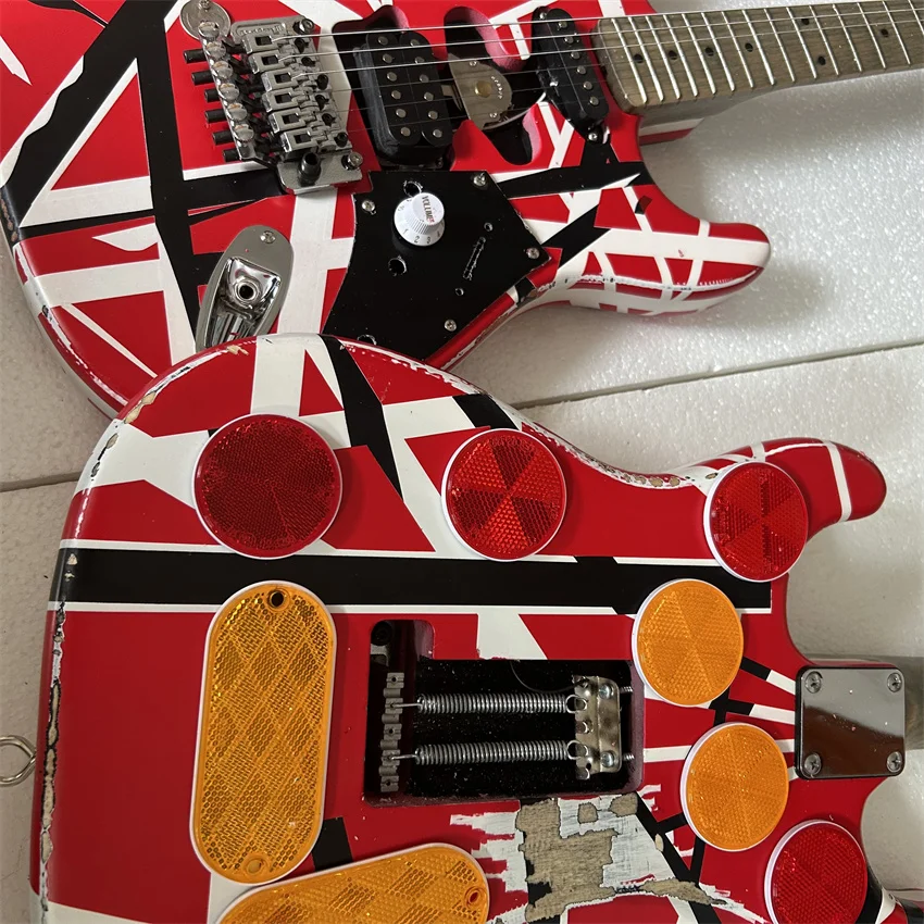 Stock Heavy Relic Red Fran-k Electric Guitar Black White Stripes Floyd Rose Tremolo Bridge Slanted