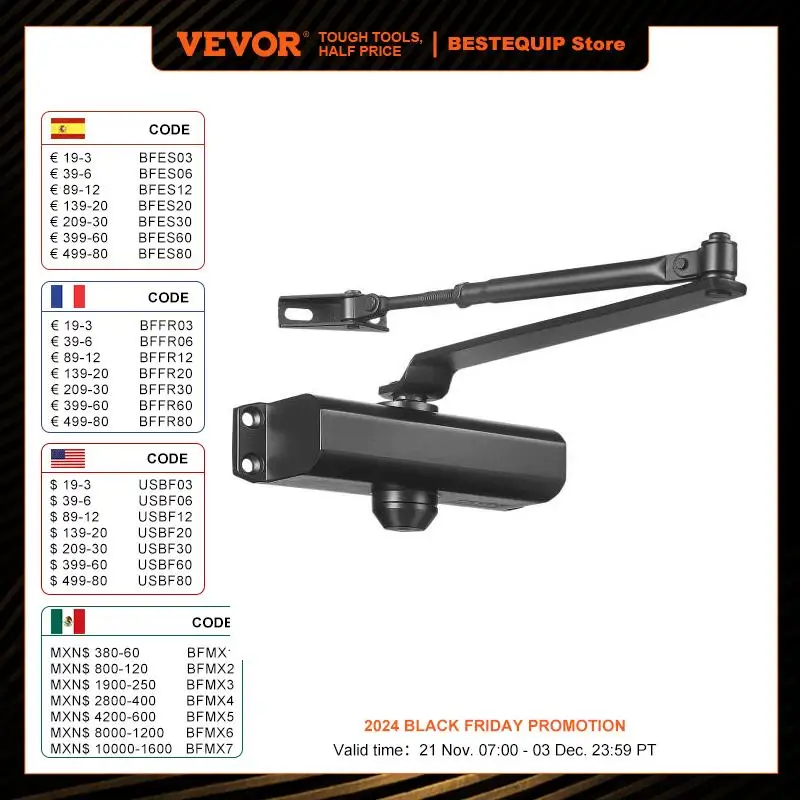 VEVOR Door Closer, Automatic Door , Adjustable Size Hydraulic Buffer Door Closers Heavy Duty Cast Aluminum Body, Easy Install