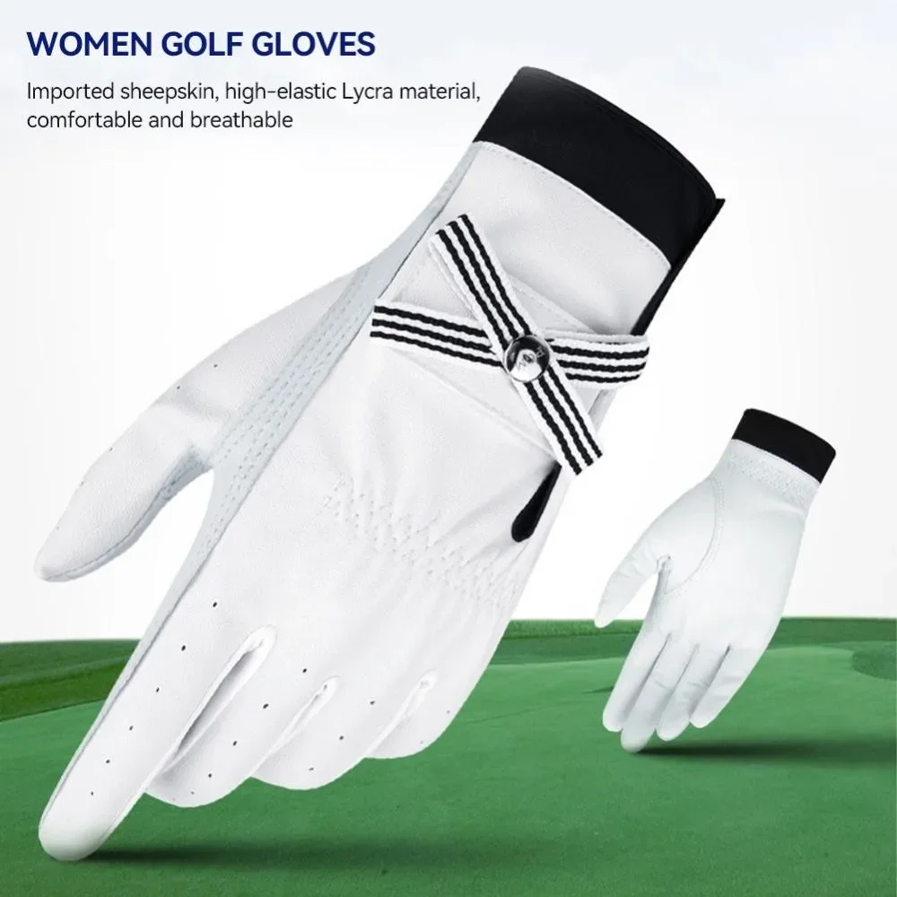 

1 Pair Women Lambskin Leather Golf Gloves with Mark Ladies Breathable Open Finger Mittens Right and Left Hand Sport Gloves