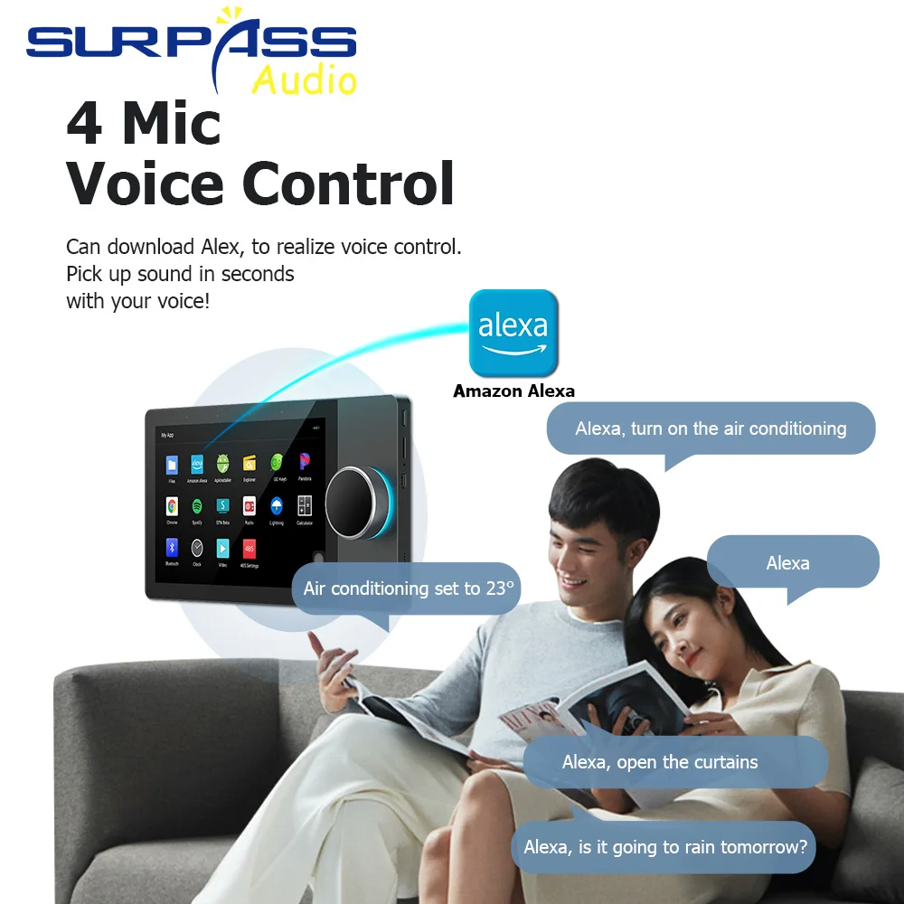 Smart Android 8.1 System Tuya Zigbee Wall Amplifier 8'' Wifi Bluetooth Music Panel with RS485 Port for Bluetooth Ceiling Speaker