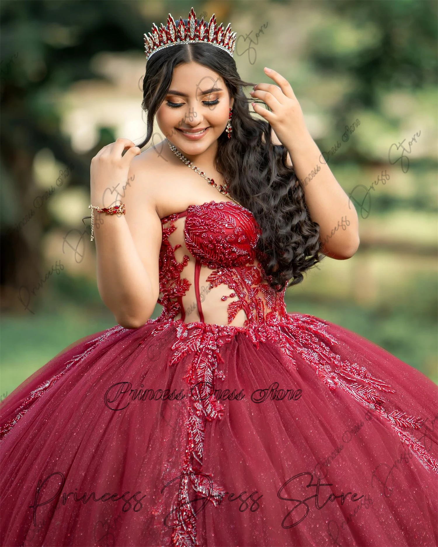 

Elegant Peach Tulle Quinceanera Dress Bead Crystal Ball Gown Appliques Sweet 16 Birthday Dress Vestidos De 15 Años Customized