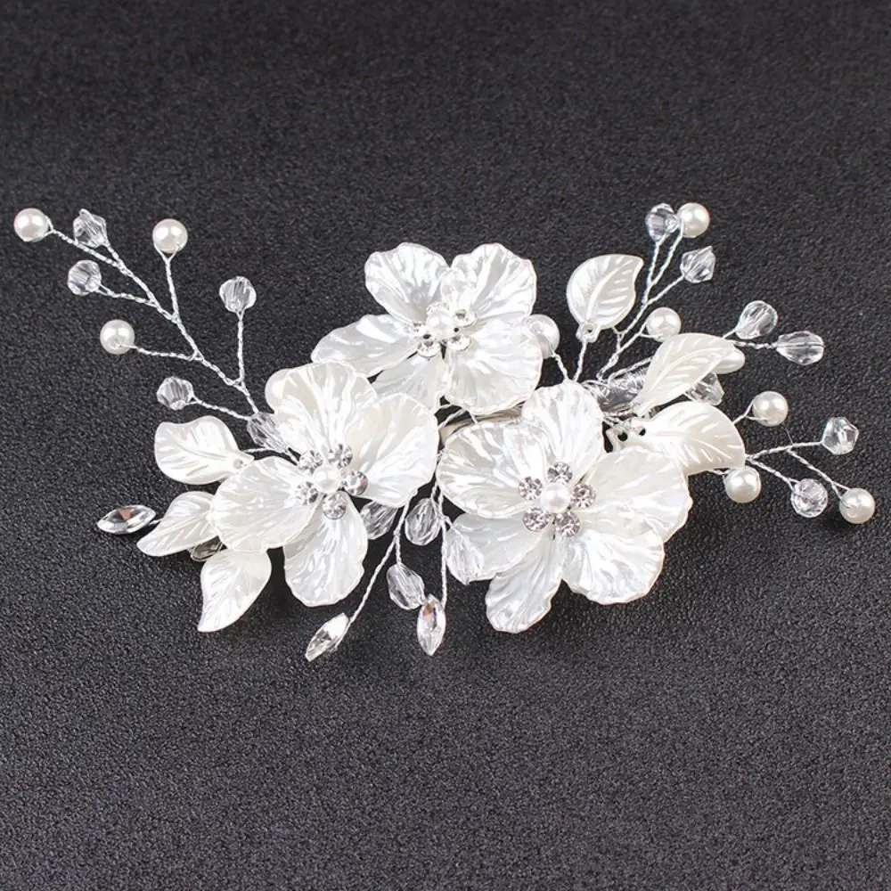 Exquisite Crystal Pearl Flower Bridal Headwear White Elegant Bride Headdress Luxury Handmade Wedding Hairpin For Women image 2