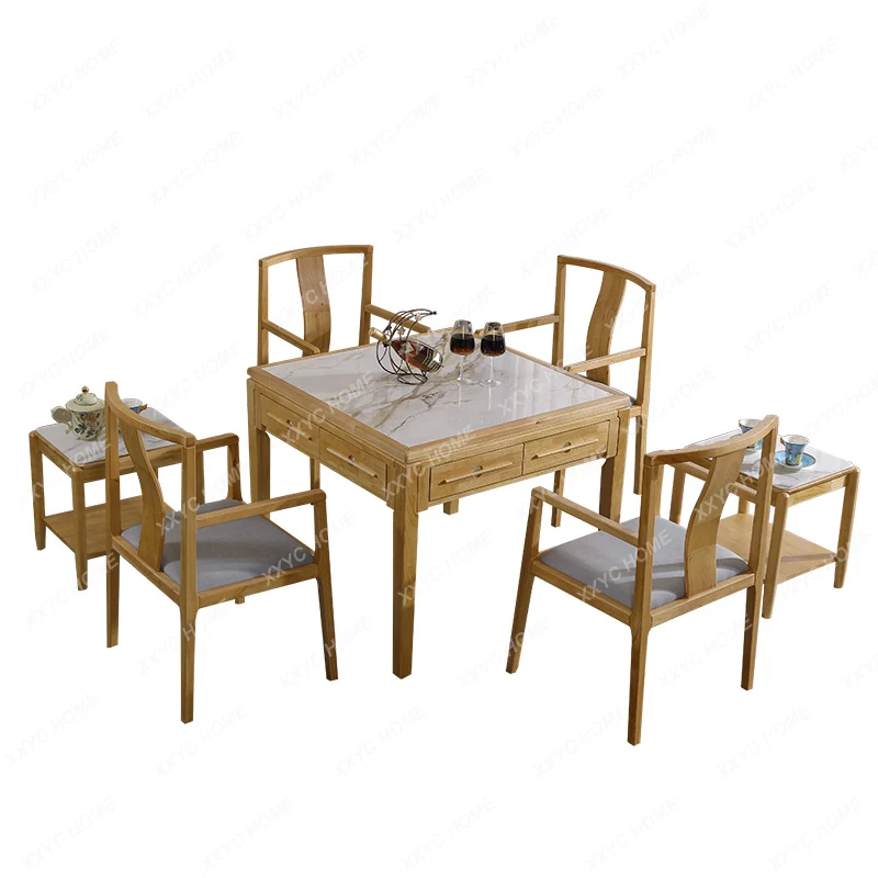 Chinese Style Solid Wood Automatic Household Integrated Dining Table Dual-Use High-End Electric Mahjong Table Mute Dining Table