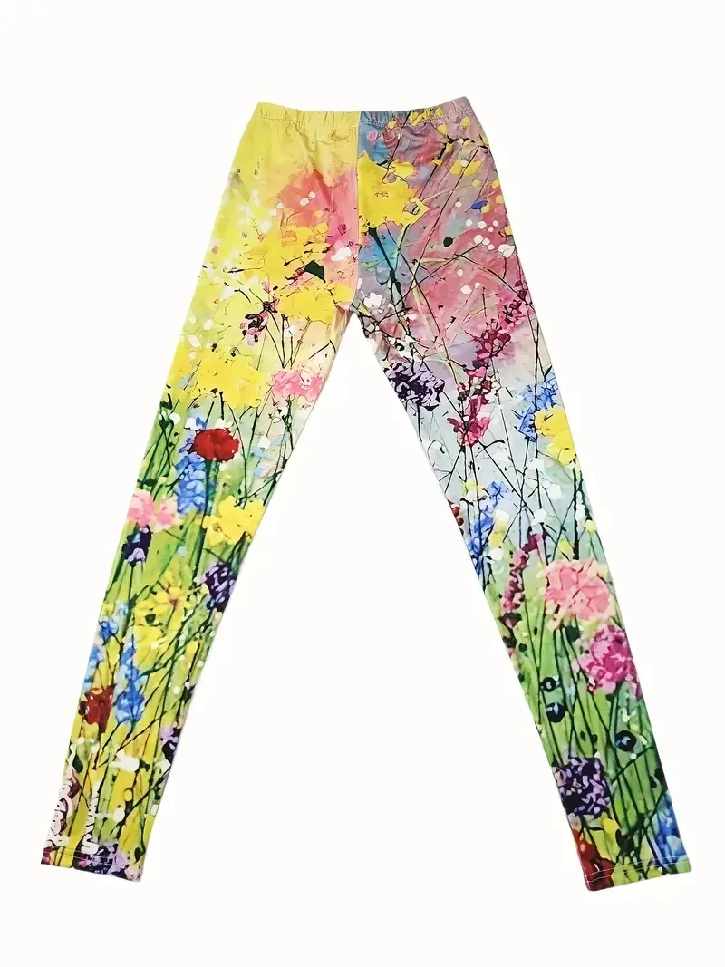 Spring/summer floral print tight elastic waist women\'s casual leggings