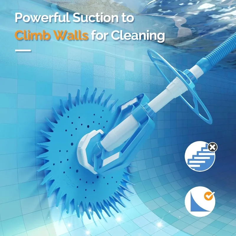 VINGLI Pool Vacuum Cleaner Automatic Sweeper Swimming Pool Creepy Crawler Vacuum with 33FT Hoses (Light Blue&White)