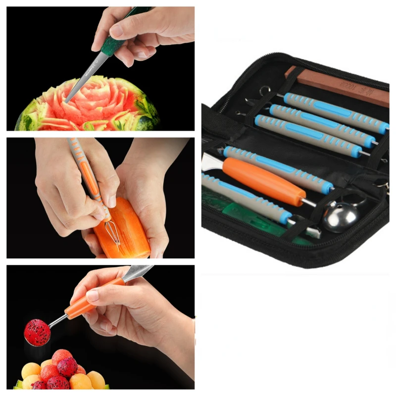 9pcs Kitchen Fruit and Vegetable Carving Knife Set Professional Home Chef Stainless Steel Food Carving Tools