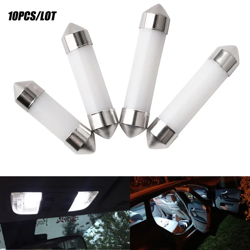 

10Pcs C5W LED COB Bulb 31MM 36MM 39MM 41MM Car LED Dome Festoon Lights Indicator Bulb Reading Map License Plate Lamp DC 12V