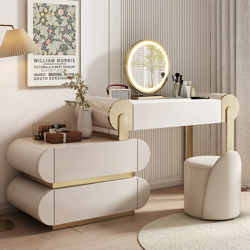 

Women Modern Vanity Table Luxury Bedroom Makeup Mirror Chair Drawers Dressing Table Wood Girl Penteadeira Postmodern Furniture
