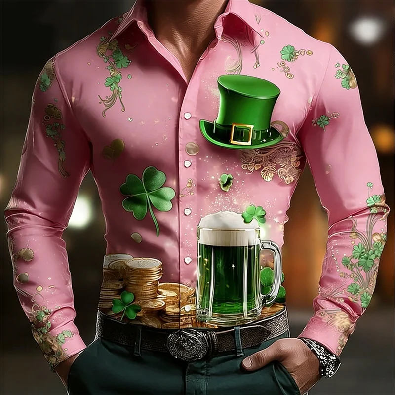 

Lucky wine, men's long sleeved shirt, fashionable trend, loose top, street outdoor, casual and comfortable