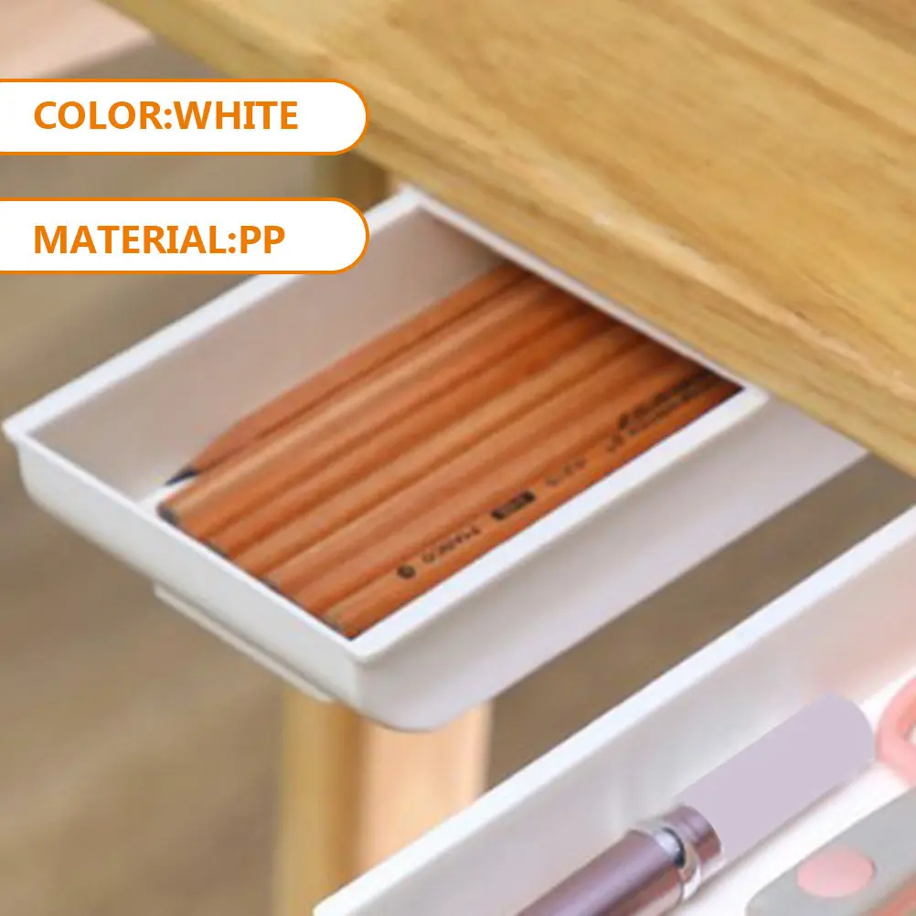 2Pcs Under Desk Drawer Storage Box Strong PP Material Large Capacity Hidden Organizer Desktop Office Home Kitchen Storage