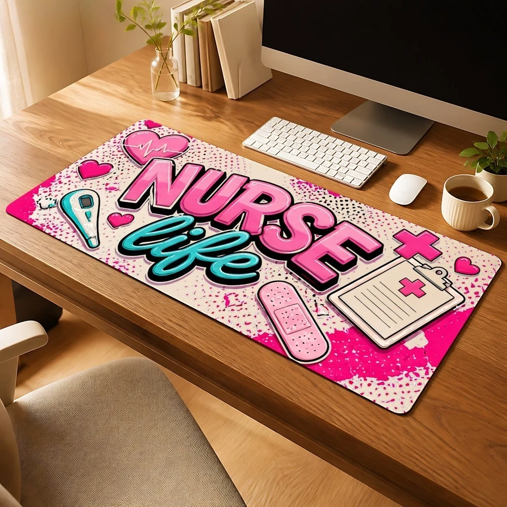 Tapis de souris rose à motif médical en forme de cœur sur le thème des infirmières, accessoire de décoration de bureau antidérapant