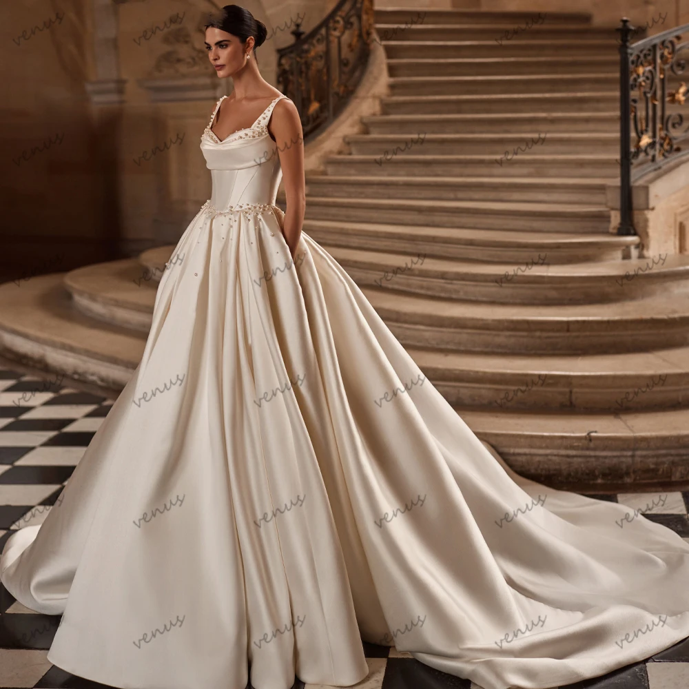 

Classic Wedding Dresses A Line Satin Bridal Gowns Pearl Robes For Formal Party Floor Length Vestidos De Novia Customized 2025