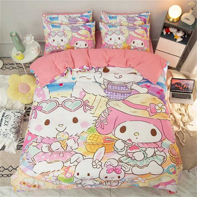 

Sanrio Kawaii Kuromi My Melody Bedding Set 3Pcs Cute Anime Duvet Cover Set with 2 Pillowcases for Girls Room Decor Queen King