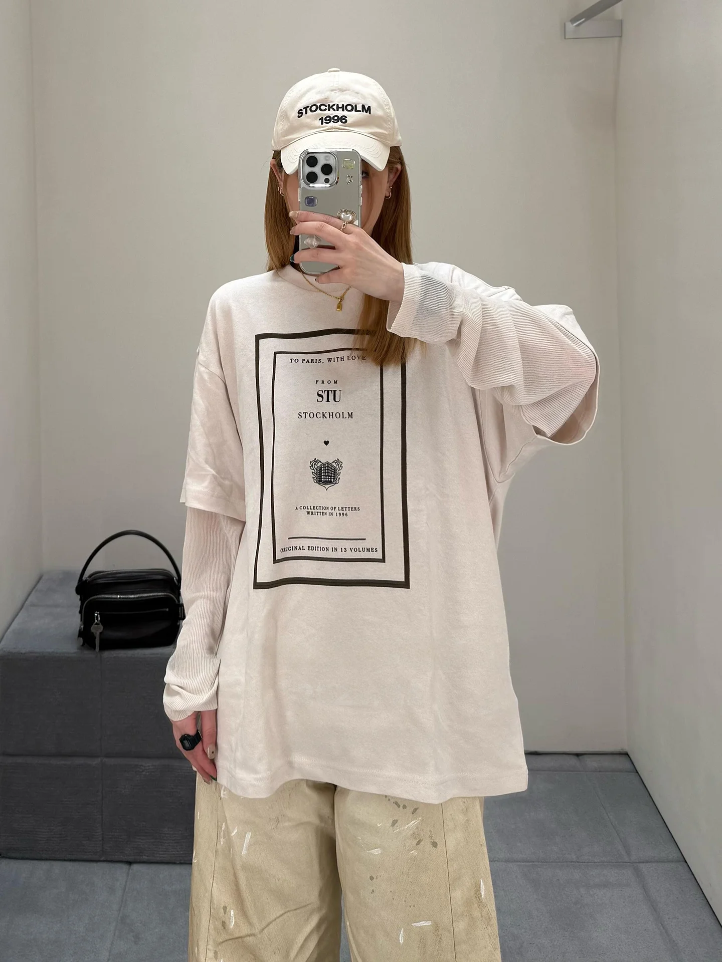 

Retro Pattern Printed Loose Long Sleeve T-Shirt Women's Summer UV Protection Top Cotton Pure Fabric Vintage Style Casual Wear
