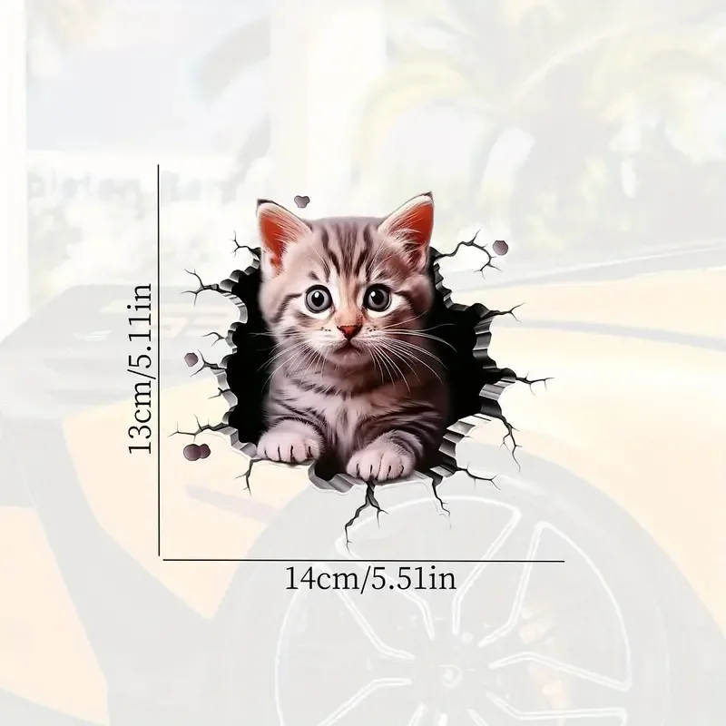 Autocollant 3D pour voiture, moto, SUV, fenêtre, ordinateur portable - Décoration universelle personnalisée motif chat mignon pour carrosserie et protection anti-rayures